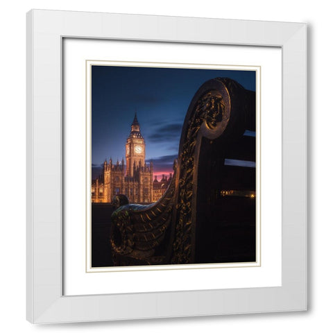 Bench with view White Modern Wood Framed Art Print with Double Matting by George, David