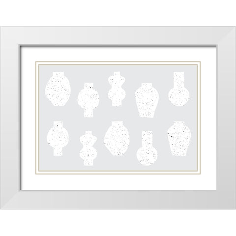 Abstract Vases White White Modern Wood Framed Art Print with Double Matting by Uplusmestudio