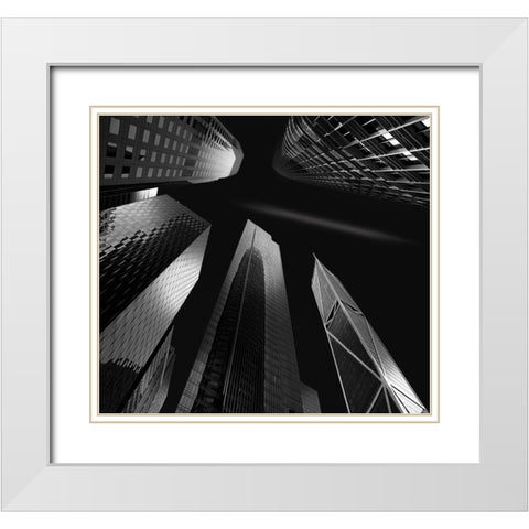 Skyscrapers White Modern Wood Framed Art Print with Double Matting by Zeng, Jiahong