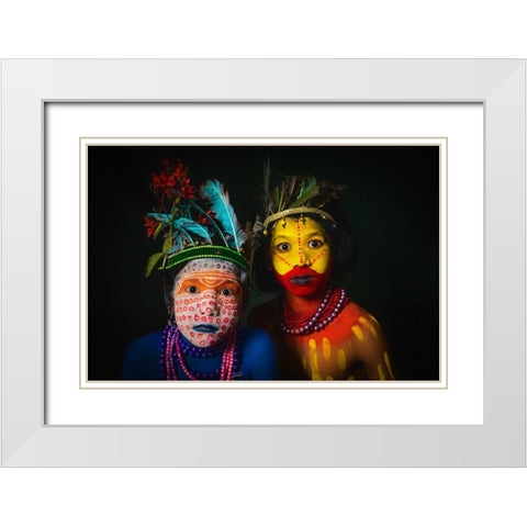Tribal Duo White Modern Wood Framed Art Print with Double Matting by Banerjee, Nilendu