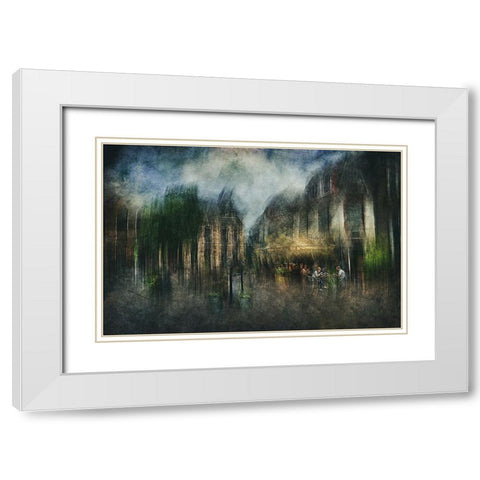 Coffee Break White Modern Wood Framed Art Print with Double Matting by Van Der, Jan