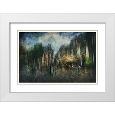 Coffee Break White Modern Wood Framed Art Print with Double Matting by Van Der, Jan