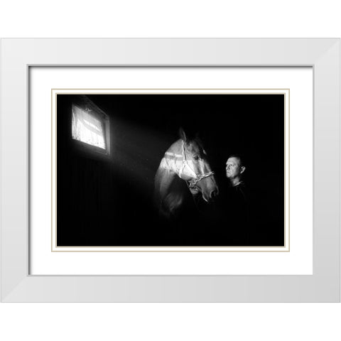 Mute Conversation White Modern Wood Framed Art Print with Double Matting by Kazun, Andrii
