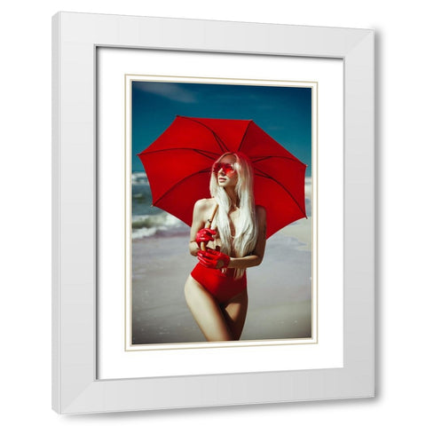 The Red Umbrella White Modern Wood Framed Art Print with Double Matting by Bolgov (Axe), Ruslan
