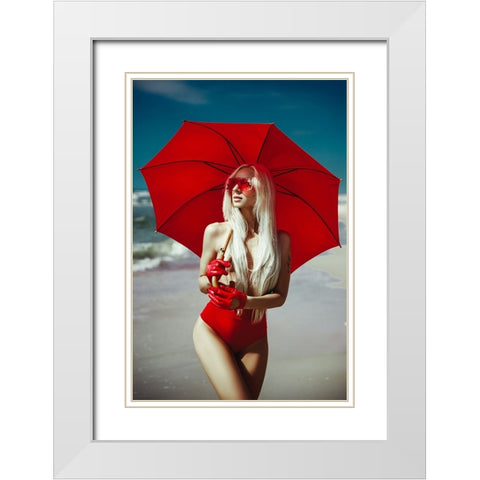 The Red Umbrella White Modern Wood Framed Art Print with Double Matting by Bolgov (Axe), Ruslan