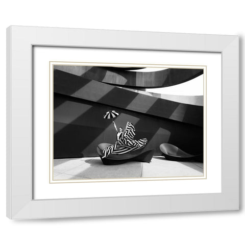 Jump In B/W White Modern Wood Framed Art Print with Double Matting by Waldmann, Shlomo