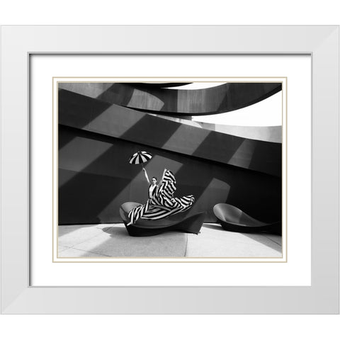 Jump In B/W White Modern Wood Framed Art Print with Double Matting by Waldmann, Shlomo