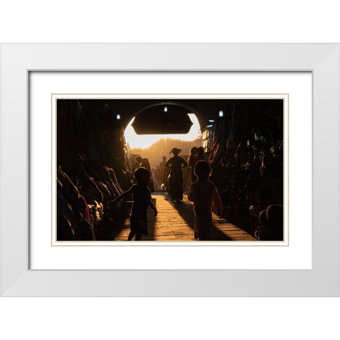 Play time White Modern Wood Framed Art Print with Double Matting by Om, Amaya
