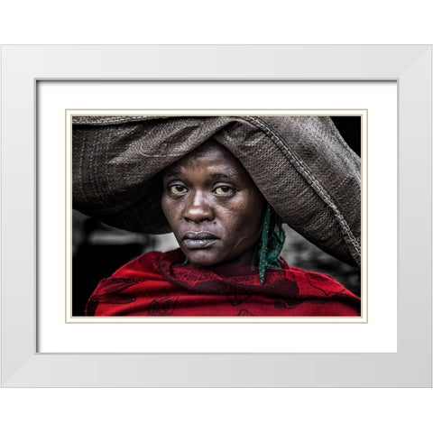 Ethiopian Woman Back Home. White Modern Wood Framed Art Print with Double Matting by Inazio Kuesta, Joxe