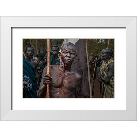 The Winner Of A Donga Fight In Ethiopia. White Modern Wood Framed Art Print with Double Matting by Inazio Kuesta, Joxe
