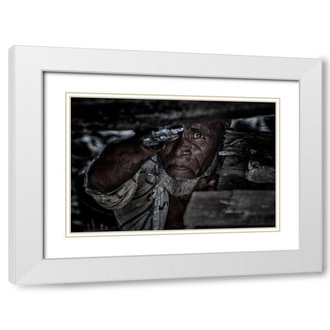Man Tarring The Keel Of A Ship - Bangladesh White Modern Wood Framed Art Print with Double Matting by Inazio Kuesta, Joxe