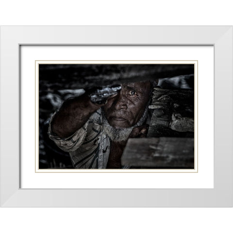 Man Tarring The Keel Of A Ship - Bangladesh White Modern Wood Framed Art Print with Double Matting by Inazio Kuesta, Joxe