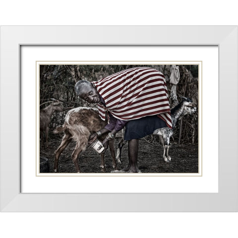 Ilchamus Tribe Woman Milking A Goat - Kenya White Modern Wood Framed Art Print with Double Matting by Inazio Kuesta, Joxe