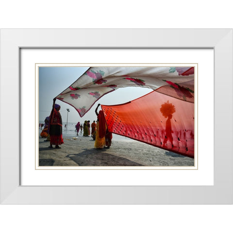 Street Drama At Gangasagar White Modern Wood Framed Art Print with Double Matting by Das, Avishek