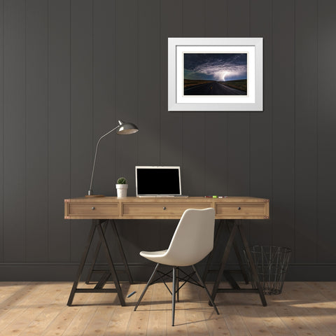Lightning Dancing White Modern Wood Framed Art Print with Double Matting by Ren, Chuanxu