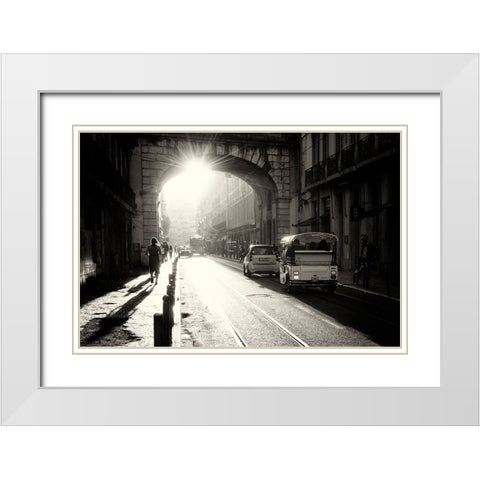 Sunset In Lisbone White Modern Wood Framed Art Print with Double Matting by Kozuh, Primoz