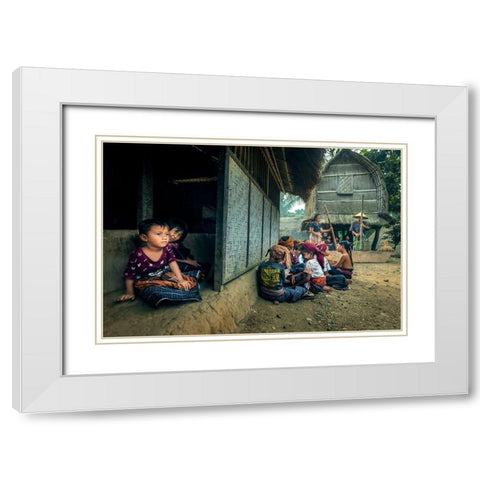 Happy Because Grateful White Modern Wood Framed Art Print with Double Matting by Achmad, Indra