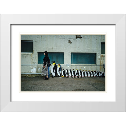 Queue White Modern Wood Framed Art Print with Double Matting by Sangan, Kurosaki