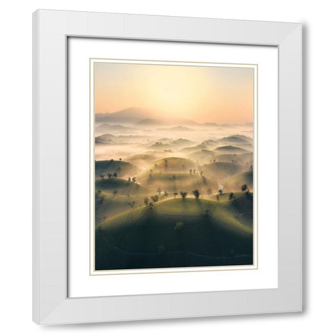 Long Coc Tea Hill White Modern Wood Framed Art Print with Double Matting by Tan Tuan, Nguyen