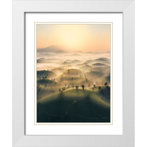 Long Coc Tea Hill White Modern Wood Framed Art Print with Double Matting by Tan Tuan, Nguyen
