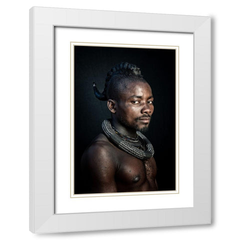 Himba man White Modern Wood Framed Art Print with Double Matting by Cole, Trevor