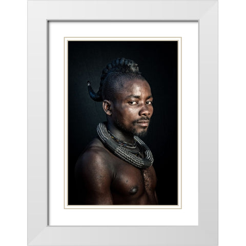 Himba man White Modern Wood Framed Art Print with Double Matting by Cole, Trevor