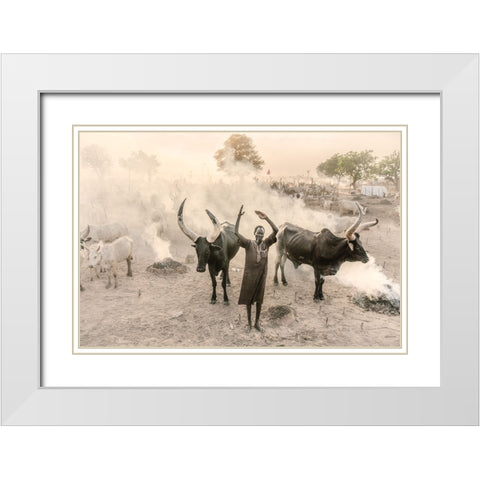At One With My Cattle White Modern Wood Framed Art Print with Double Matting by Cole, Trevor