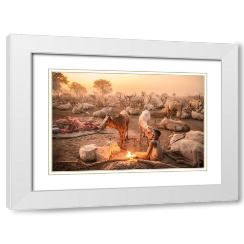 A Young Mundari Herder At Work White Modern Wood Framed Art Print with Double Matting by Cole, Trevor