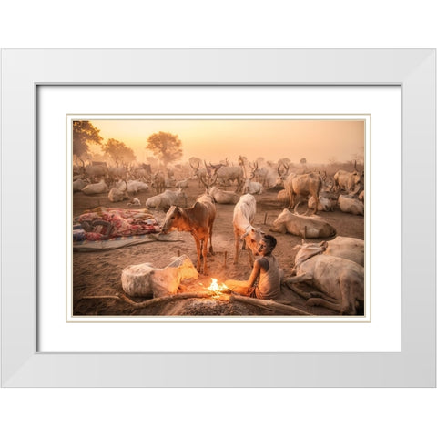 A Young Mundari Herder At Work White Modern Wood Framed Art Print with Double Matting by Cole, Trevor