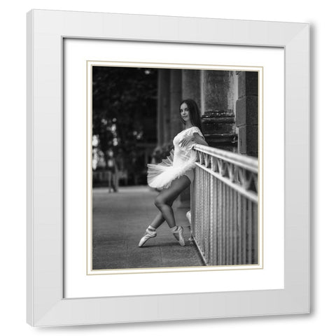 Ballerina BW White Modern Wood Framed Art Print with Double Matting by Nanev, Vasil