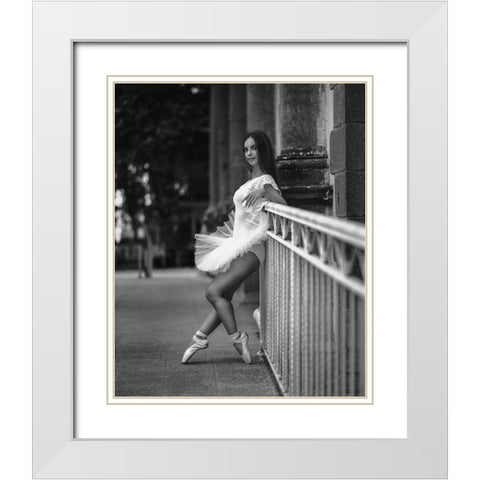 Ballerina BW White Modern Wood Framed Art Print with Double Matting by Nanev, Vasil