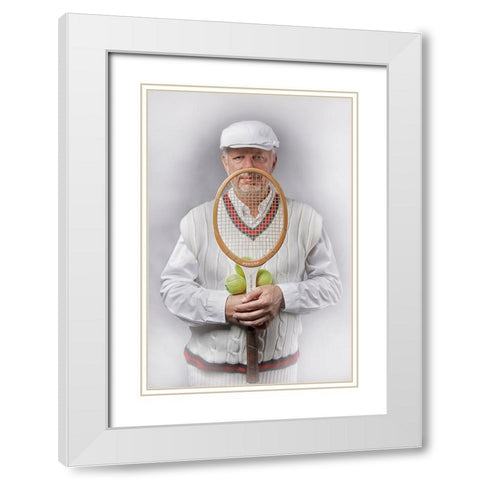 Old-fashioned male tennis player White Modern Wood Framed Art Print with Double Matting by Kayen-Mouthaan, Carola