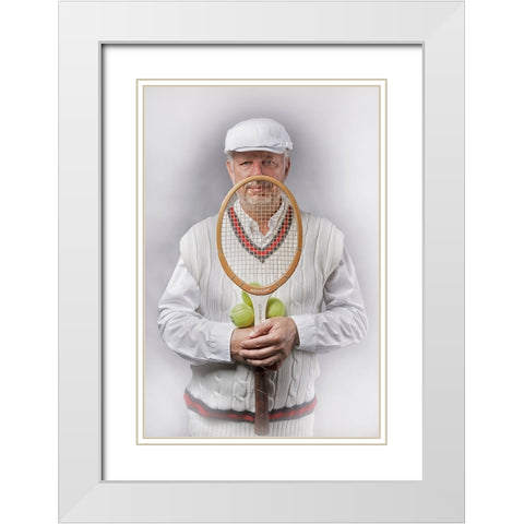 Old-fashioned male tennis player White Modern Wood Framed Art Print with Double Matting by Kayen-Mouthaan, Carola