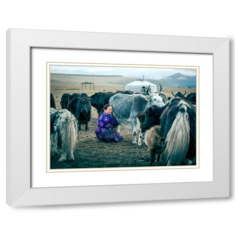 Happy Milking White Modern Wood Framed Art Print with Double Matting by Ma, Frank