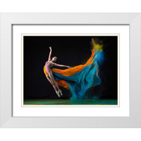 Two Colors Flying Ballerina White Modern Wood Framed Art Print with Double Matting by Aditya, Rawisyah