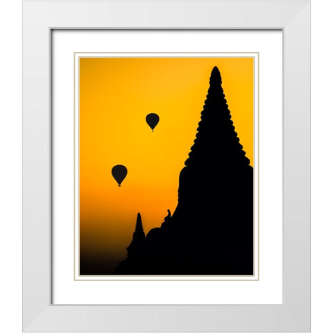 Sunrise in Bagan White Modern Wood Framed Art Print with Double Matting by Ziomek, Witold
