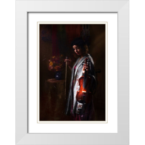 Musician White Modern Wood Framed Art Print with Double Matting by Marjanmashhadi