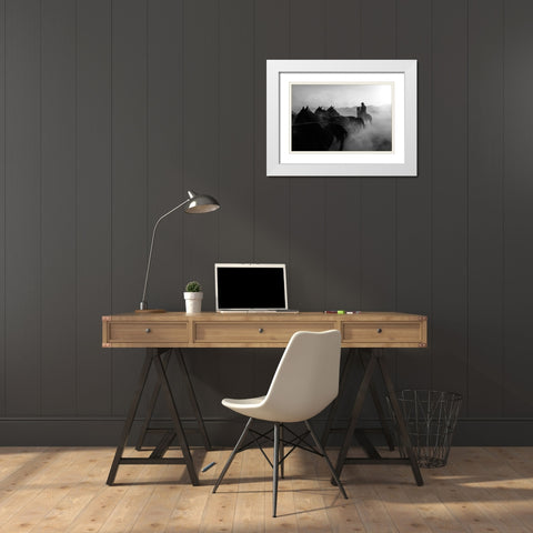 horses White Modern Wood Framed Art Print with Double Matting by Bilgin, Zuhdu