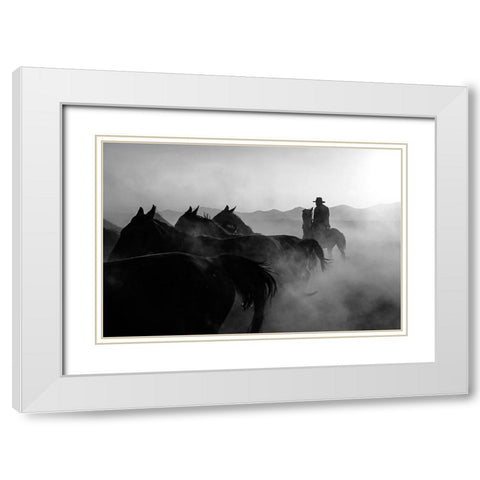 horses White Modern Wood Framed Art Print with Double Matting by Bilgin, Zuhdu