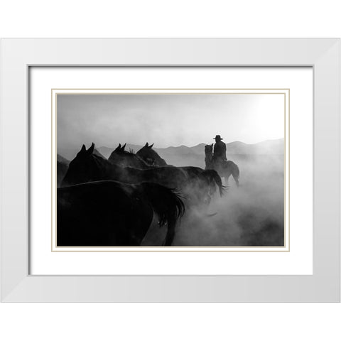 horses White Modern Wood Framed Art Print with Double Matting by Bilgin, Zuhdu