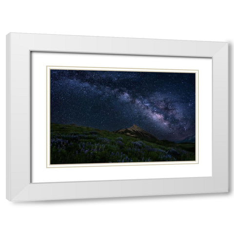 Night Sky Over A Mountain Ridge White Modern Wood Framed Art Print with Double Matting by Cai, James