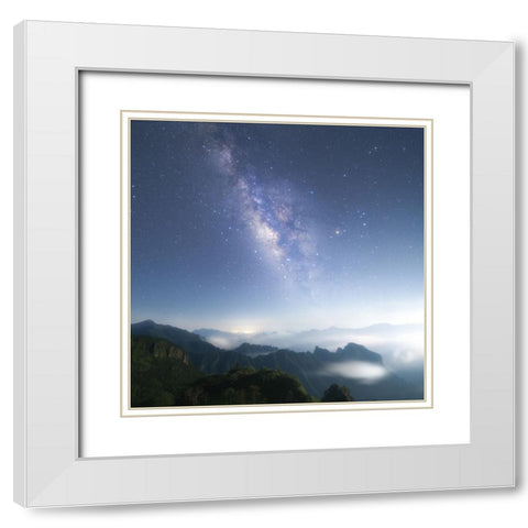 Moon Kiss Milkyway White Modern Wood Framed Art Print with Double Matting by Hu, Ke