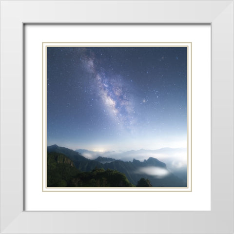 Moon Kiss Milkyway White Modern Wood Framed Art Print with Double Matting by Hu, Ke