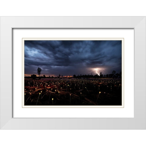 Lightning Crashes White Modern Wood Framed Art Print with Double Matting by Sowter, Ashley