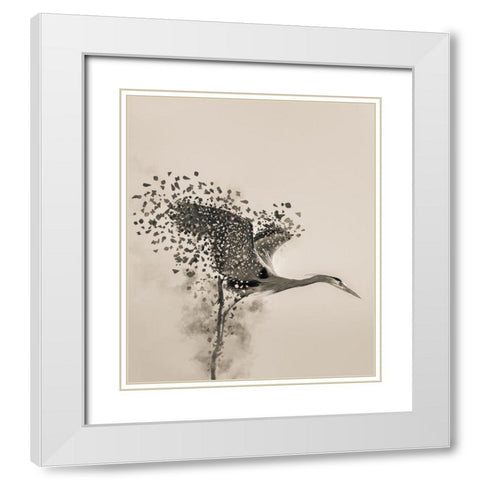 A Blue Heron White Modern Wood Framed Art Print with Double Matting by Li, Yunqiang