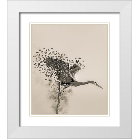 A Blue Heron White Modern Wood Framed Art Print with Double Matting by Li, Yunqiang