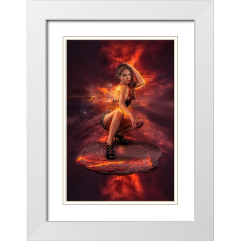 Firegirl White Modern Wood Framed Art Print with Double Matting by Egger, Marcel