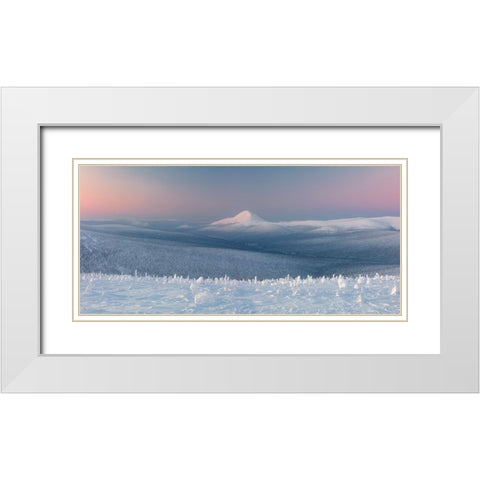 Mount Koip At Sunrise White Modern Wood Framed Art Print with Double Matting by Shcherbina, Valeriy
