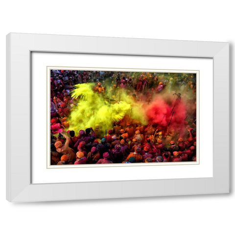 Yellow Vibes White Modern Wood Framed Art Print with Double Matting by Das, Avishek