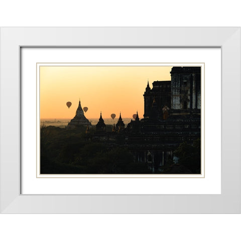 Sunrise in Bagan White Modern Wood Framed Art Print with Double Matting by Tagliarino, Marco
